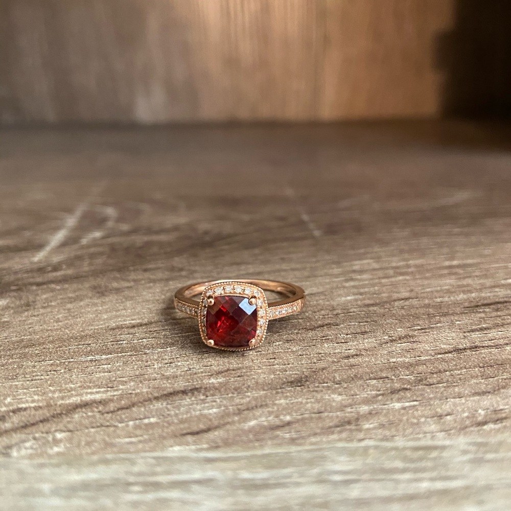 Garnet & Diamond Accent Ring in 14k Rose Gold
